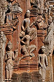 Elaborate figures carved in stucco decorate the ancient stupas, Kakku Buddhist Ruins. Shan State in Myanmar (Burma). 